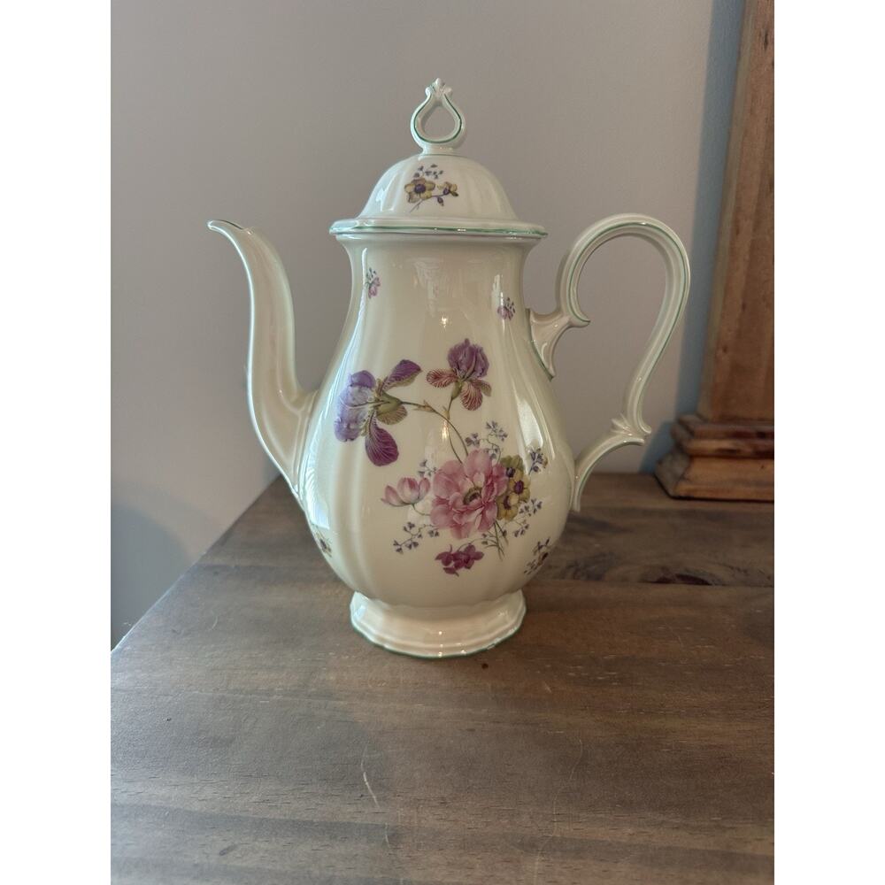 Vintage Rosenthal Chippendale 2664 Green Trim Porcelain Teapot. 9”T